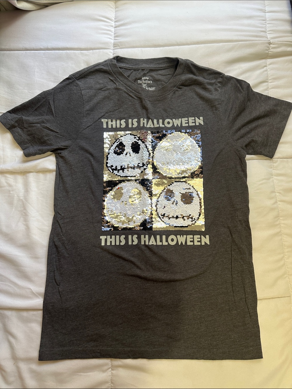 The Nightmare Before Christmas Kids Reversible Sequin T-Shirt - Charcoal